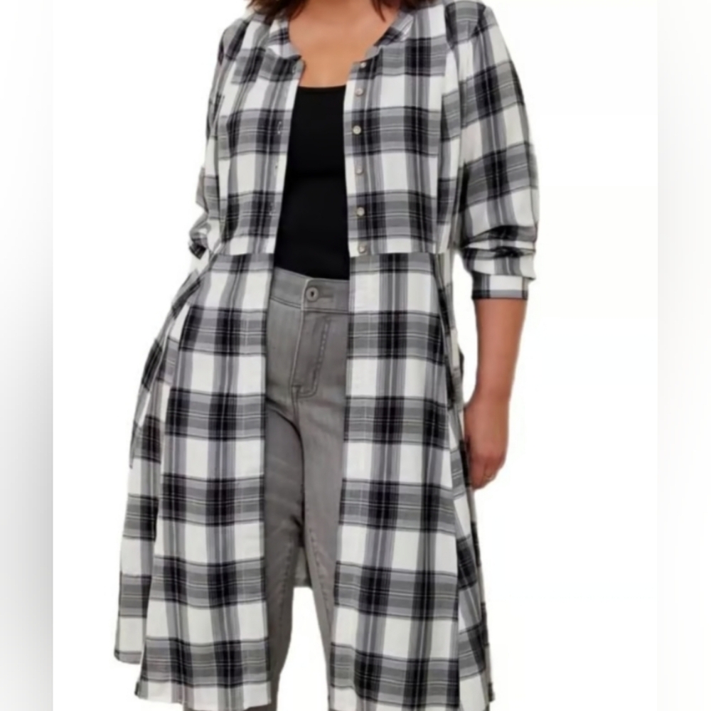 Sold .Torrid Kimono Plaid Button-Up Top Size 3 - Picture 5 of 6